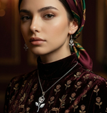 ست گوشواره و گردنبند استیل مدل گل رز
