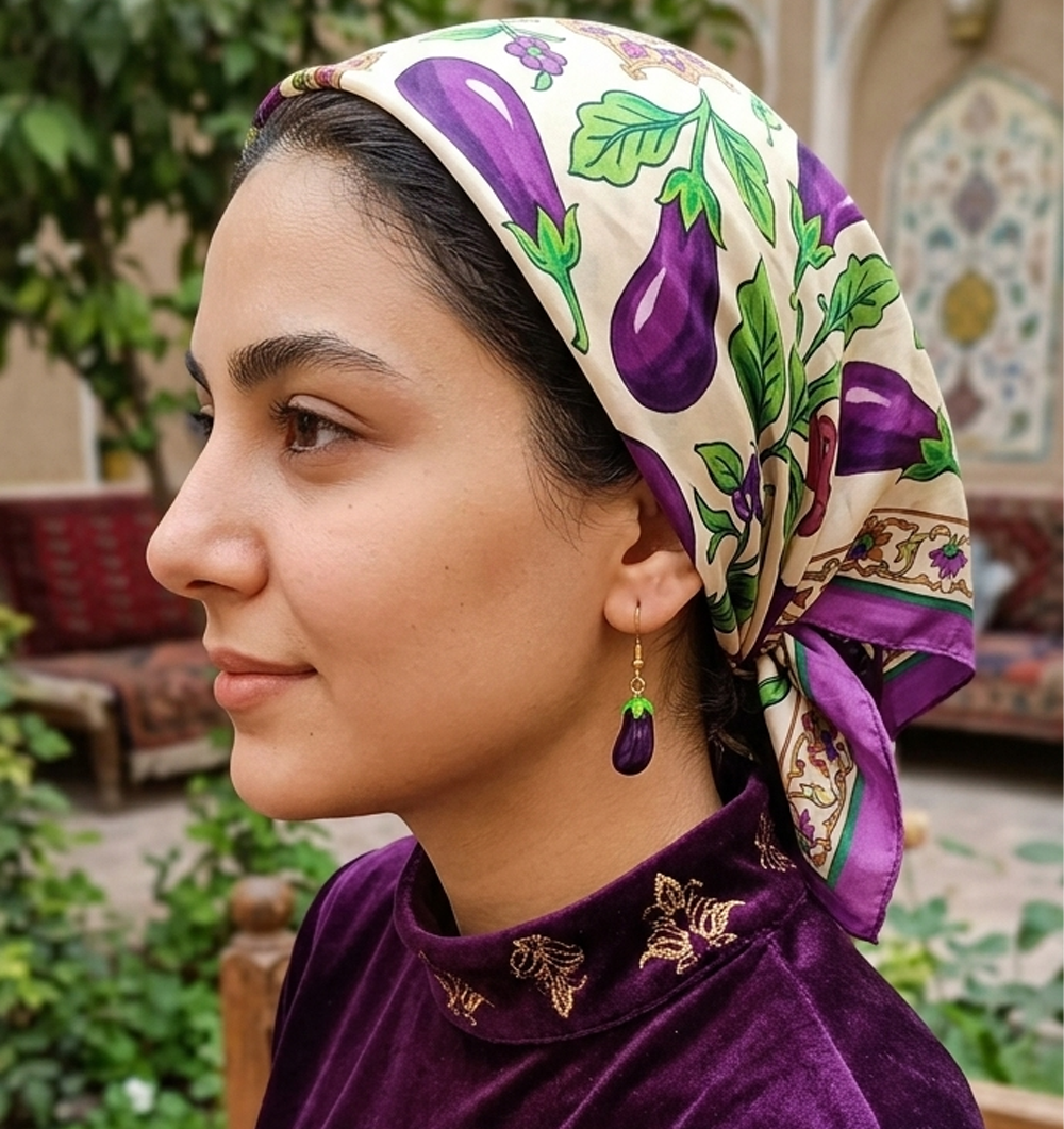 گوشواره میناکاری سه بعدی- طرح بادمجان