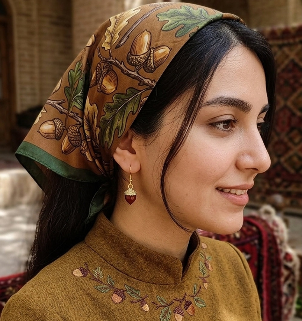 گوشواره میناکاری سه بعدی- طرح بلوط
